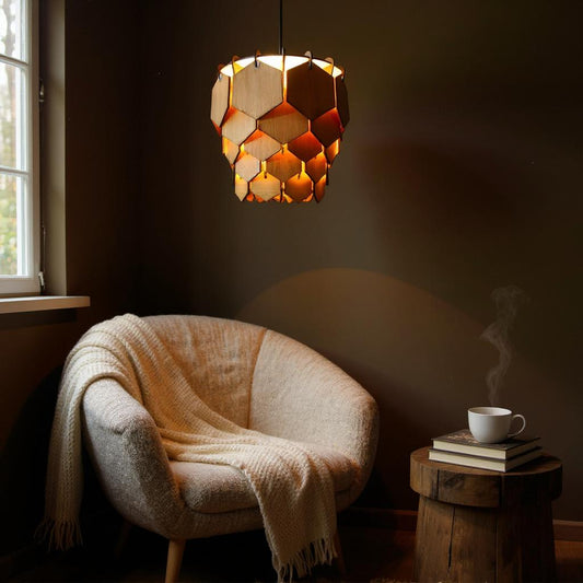 Woodiography wooden chandelier hexagon